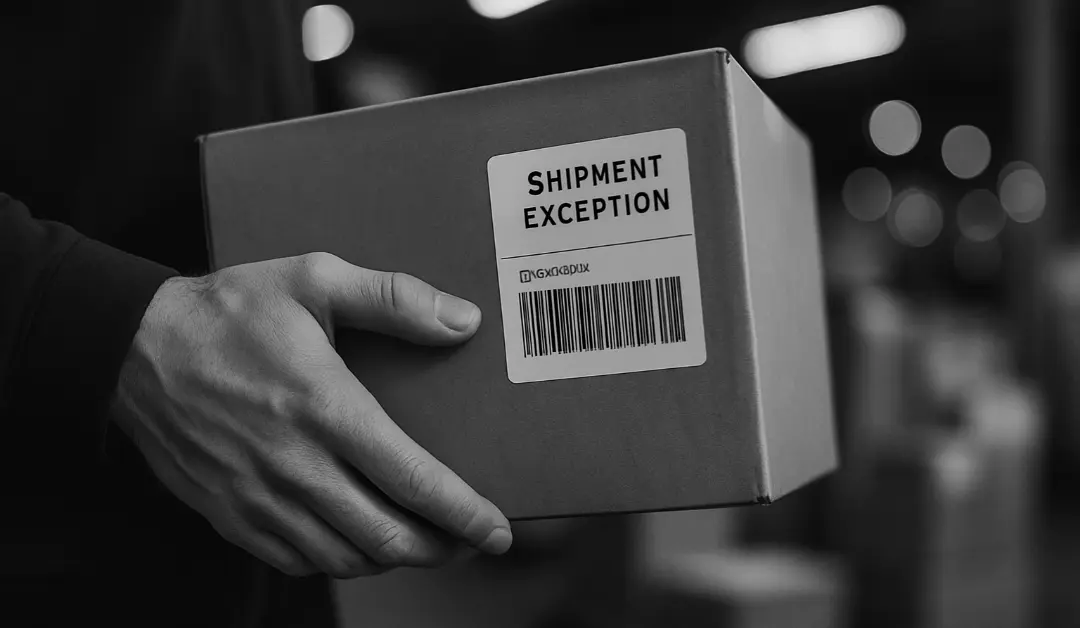 A stylized close-up of a package label—capturing the critical handoff moment in the first mile of fulfillment.